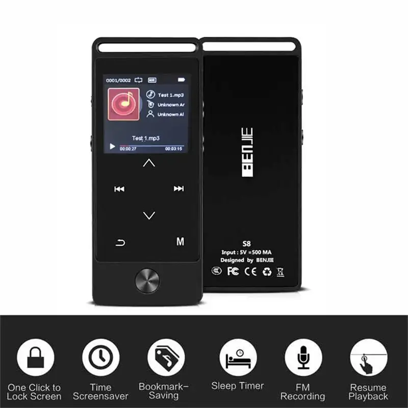 Ультра-тонкий Lossless HiFi Bluetooth MP3 музыкальный плеер BENJIE-S8 сенсорная кнопка с fm-радио, диктофон