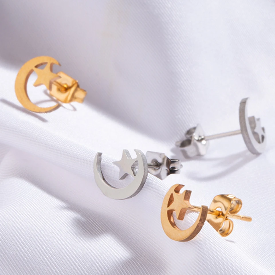 

New Stainless steel Star & Moon Women's earrings Cute Golden & Silver Moon Earrings for women Fashion Stainless steel jewelry