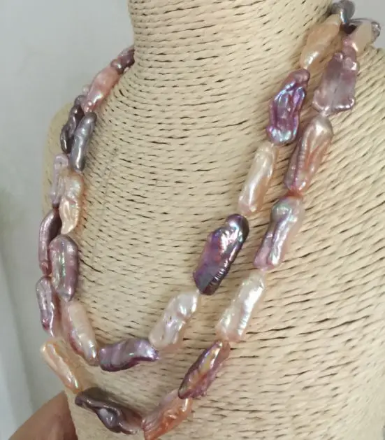

double strands 12-17mm south sea baroque multicolor pearl necklace 18" 19