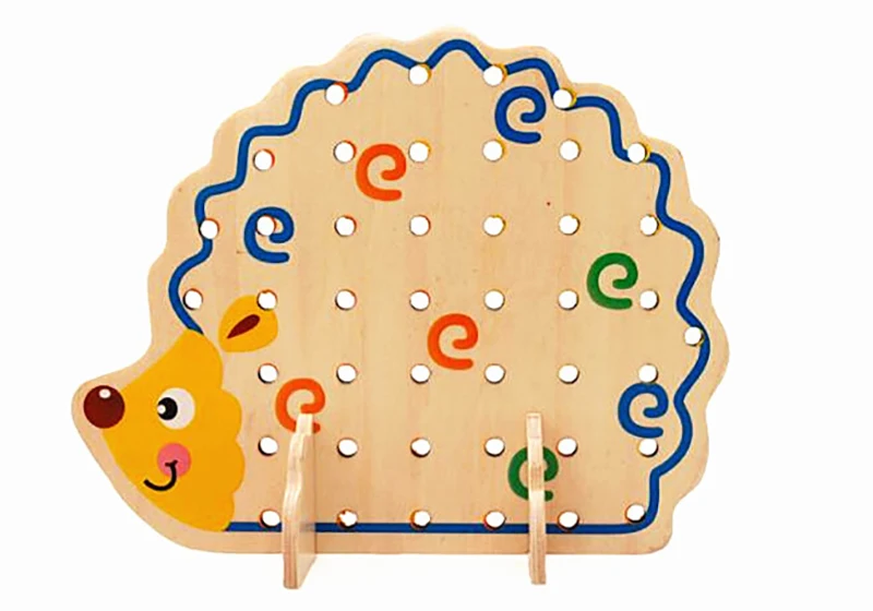 Billige Montessori Spielzeug Kinder Frühe Pädagogische Lern Puzzle Holz Spielzeug 82 PCS Hedgehog Obst Perlen Übung Hände auf Fähigkeit