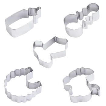

5pcs/Set Cookie Cutters DIY Lovely Stainless Steel Baby Shower Biscuit Cutter Chocolate Cake Mold for Cafe Dessert Shop Kitchen