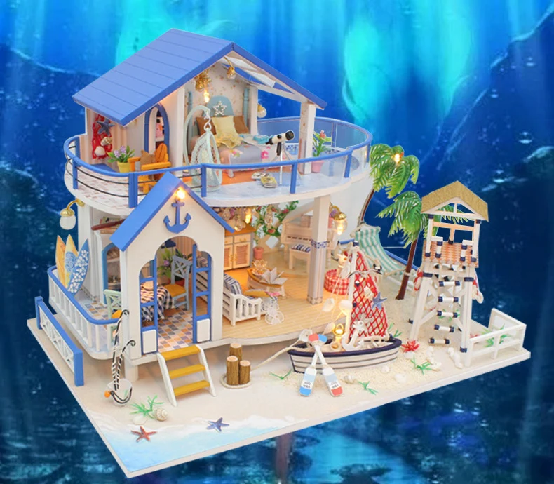 Миниатюрный Diy Кукольный дом деревянный миниатюрный ручной работы кукольные домики мебель набор игрушки ручной работы для детей подарок для девочки Легенда голубое море