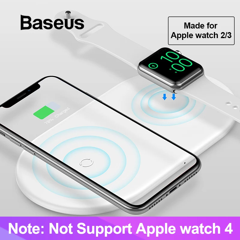 Baseus 2 in 1 Wireless Charger Pad For Apple Watch 2/3 iPhone X Xs Max XR Born for Apple Fans (Not Support Apple Watch Series 4)