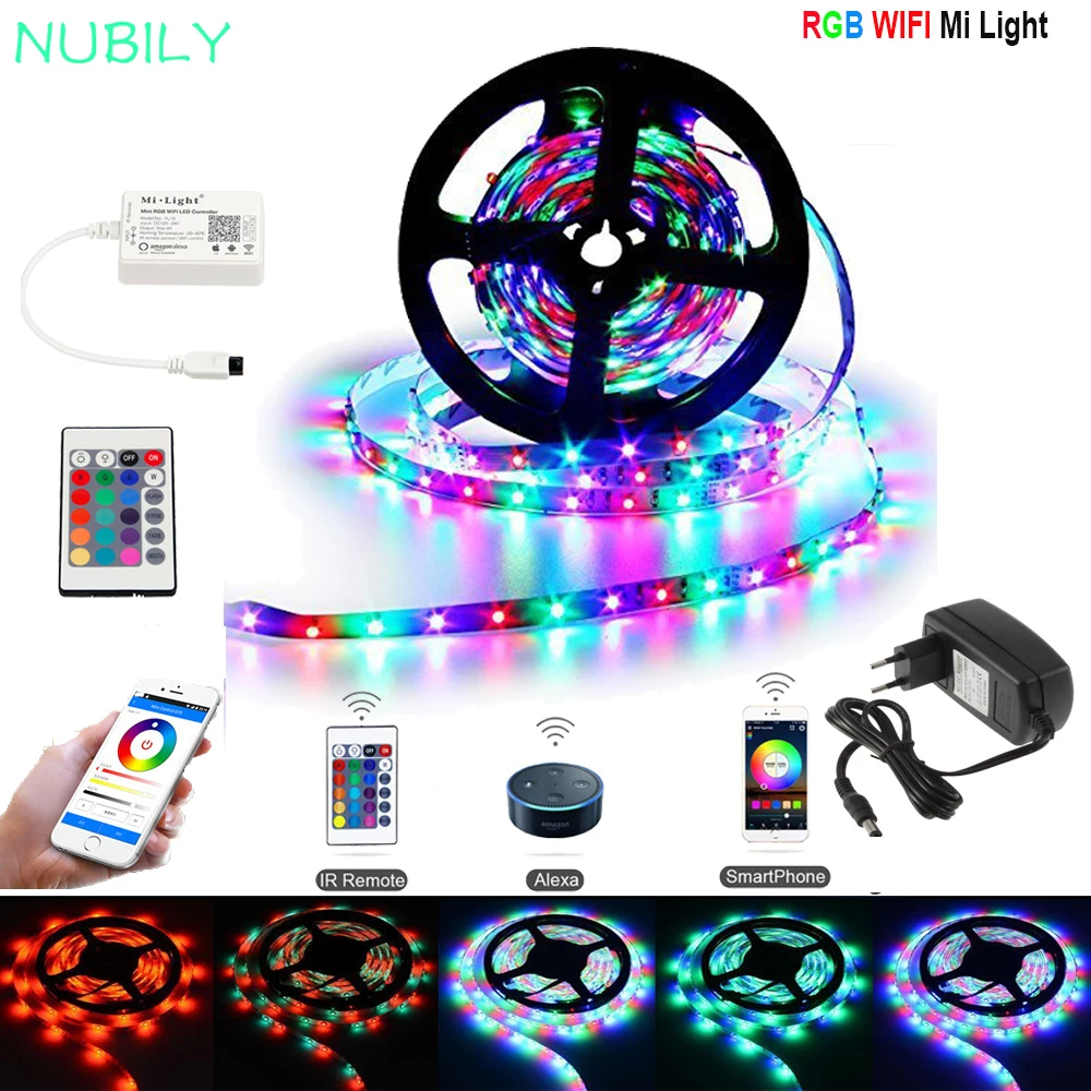 

WIFI RGB LED Strip Alexa 10M Waterproof Ribbon Rope 5M RGB Diode Tape DC12V Mi Light WIFI Smart Light Controller Power Adapter