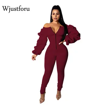 

Wjustforu Slash Neck Ruffle Elegant Jumpsuit New Fashion Off Shoulder Sexy Jumpsuit Female Winter Bodycon Casual Jumpsuit Slim