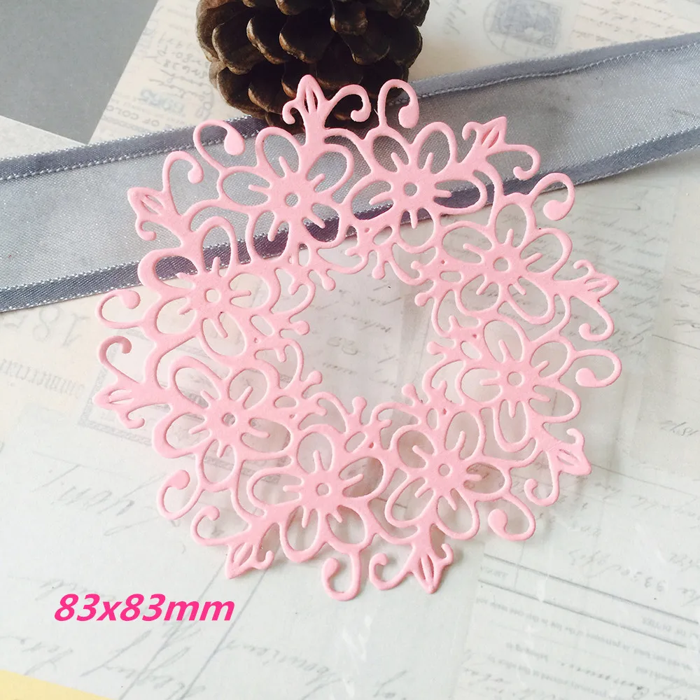 

83x83mm Wreath Garland Lace Making Scrapbook Greeting Card Lace Hollow Metal Cutting Dies Stencil Frame Embossing Template DIY