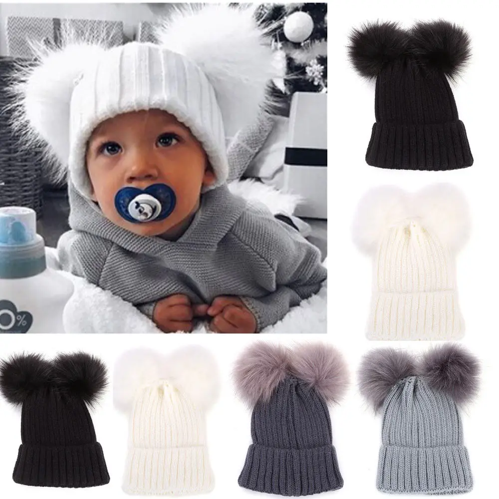 

Newborn Kids Baby Winter Warm Hats Baby Boys Girls Pom Hats Cute Ball Crochet Knit Bobble Beanie Little Kids Caps
