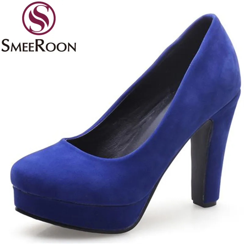 Plate Élégant Épais Chaussures Grande Haute Engagement Femmes De Taille Pompes Rond Talons Femme bleu noir Mariage Smeeroon Simple Concis forme Bout Beige 4ZTfTY