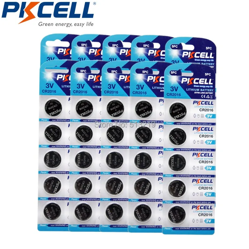 

10Pack/50Pcs PKCELL CR2016 3V Lithium Battery BR2016 DL2016 ECR 2016 Button Batteries