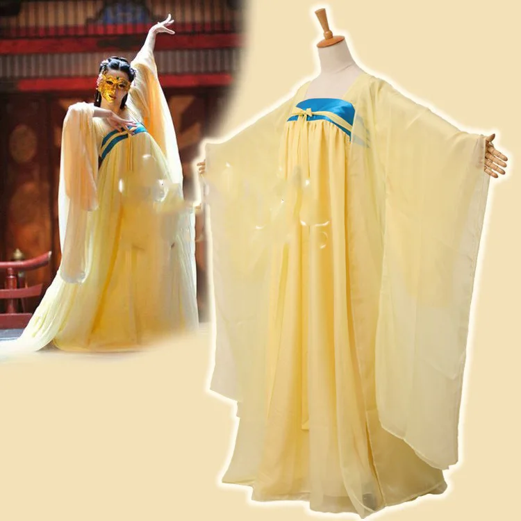 

Yellow Chiffon Dance Costume Tang High Waist Costume TV Play Legend of Tang Empress Wu Meiniang Full Set
