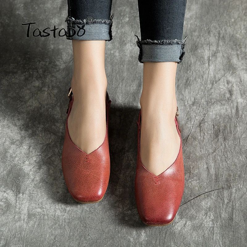 

Tastabo Handmade leather women's shoes Solid color flats shoes Comfortable Shallow mouth women's shoes Soft bottom shoes