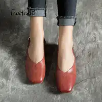 Tastabo Handmade leather women's shoes Solid color flats shoes Comfortable Shallow mouth women's shoes Soft bottom shoes