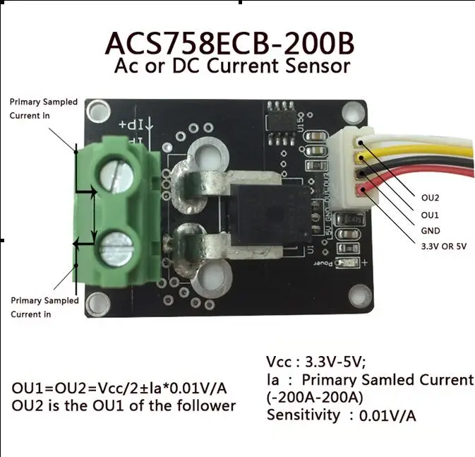 

ACS758ECB-200B AC and DC Current Sensor module