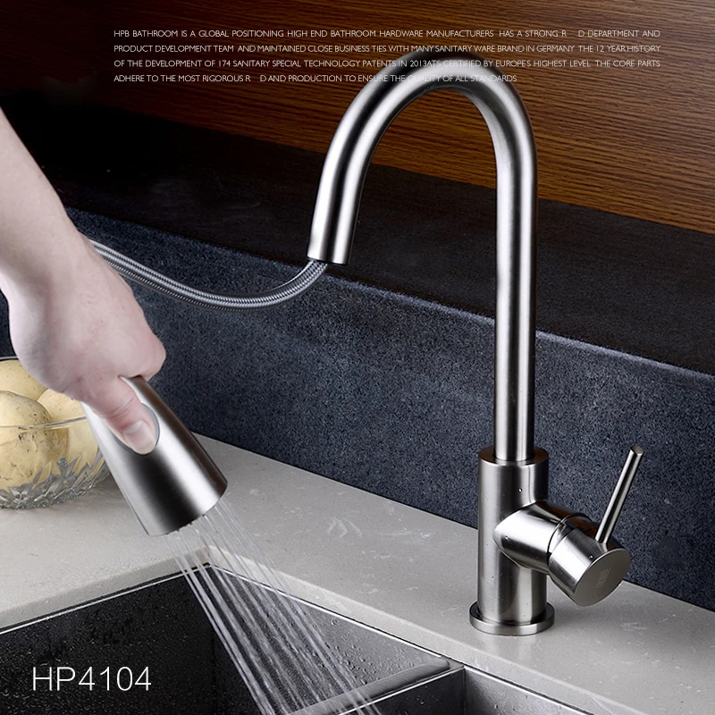 

High Quality 360 Degree Swivel Spout Brushed Nickle Brass Hot/cold Pull Out Kitchen Faucet Mixer Tap