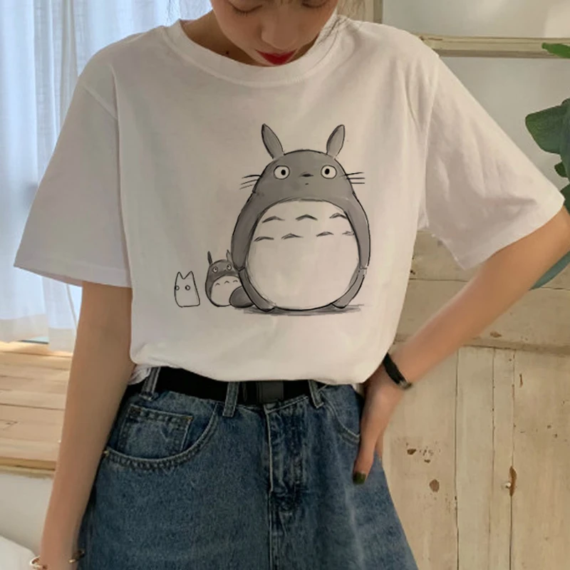 Милая футболка Totoro Studio Ghibli, Женская Футболка Harajuku Ullzang, модная футболка в стиле аниме 90 s, футболки с забавными рисунками, женские футболки - Цвет: 4255