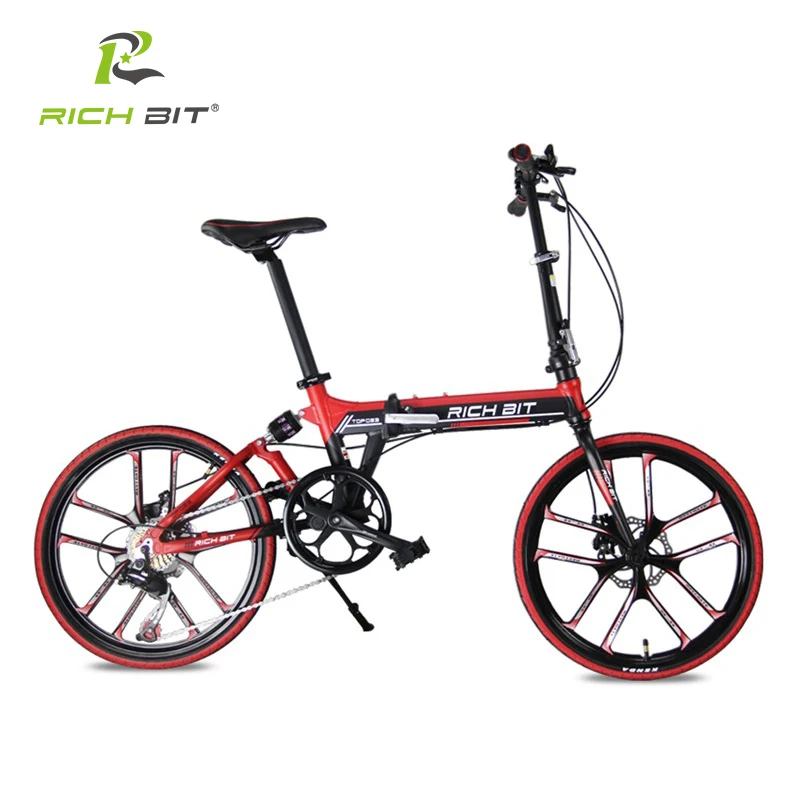 Image RichBit 20 Inch City Folding Bicycle Heterotype Tube Frame Double Disc Brake Folding Bike 7 Speeds 10 Spokes Folding Bike Red