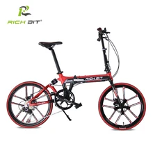 RichBit 20 Inch City Folding Bicycle Heterotype Tube Frame Double Disc Brake Folding Bike 7 Speeds 10 Spokes Folding Bike Red
