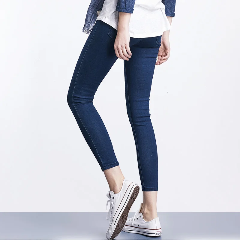 LEIJIJEANS 2019 Spring And Summer Plus Size Mid Elastic Waist Stretch Ankle length mom Jeans for Women Skinny Pants Capris Jeans