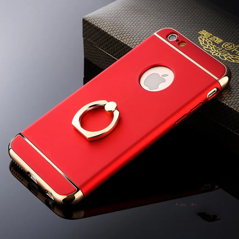 Red Роскошный lovecom гальванический чехол с кольцом для пальца для iPhone 7, 8, 6, 6S Plus, X, 5, 5S, SE, подставка, держатель, полный корпус, Жесткий ПК, задняя крышка для телефона - Цвет: Red
