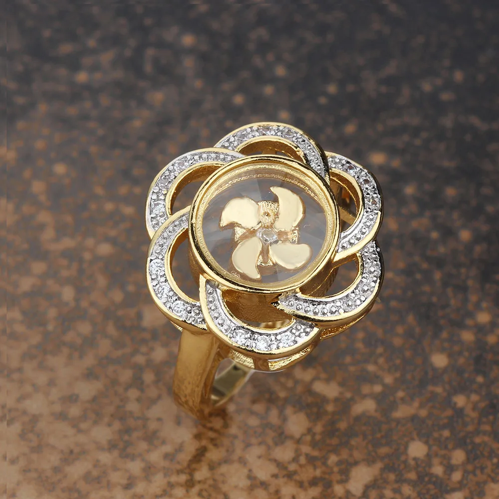 

Tiny Rotatable Windmill Flower Ring Middle East 18 Gold Color Zircon Micro Pave Lucky Finger Ring Jewelry Dropshipping Wholesale