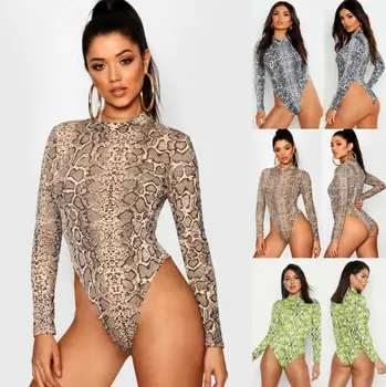 

US Women Snake Print Long Sleeve Romper Top Blouse Sexy Clubwear Party Club Jumpsuit Bodysuit New