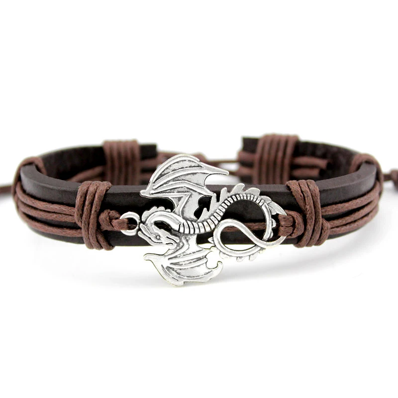 

Dragon Bow Arrow Star Eiffel Tower Crown Handcuffs Dog Paw Fish Turtle Skull Charm Leather Bracelets Women Men Boy Jewelry Gift