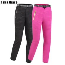 RAY GRACE термальность брюки для девочек пеший туризм для женщин Камуфляж Softshell мужчин Sharkskin на природе Рыбалка походы водонепроница