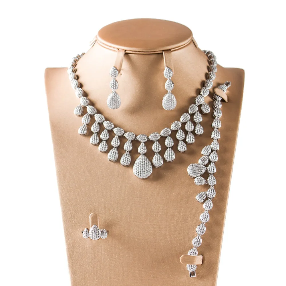 

XT QU High quality 5A cubic zirconia necklace earring ring bracelet jewelry set wedding bridal jewelry free shipping