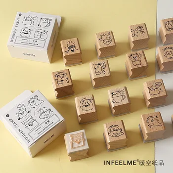 

4Pcs Vintage Daily Planner Cute Animals decor stamp wooden rubber stamps for scrapbooking stationery DIY craft standard stamp