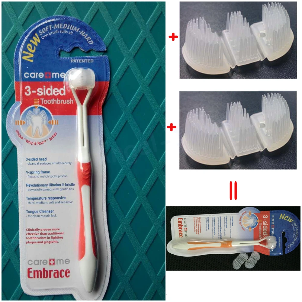1pcs Three sides toothbrush ultrafine soft bristle adult toothbrush with 2 x Toothbrush head for