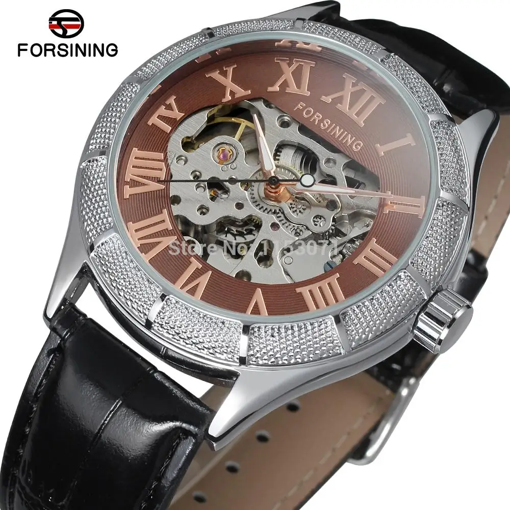 

Vogue Gift watch Forsining brand watch with coffee color dial skeleton alloy case Roman No elegant gift box FSG8085M3S3