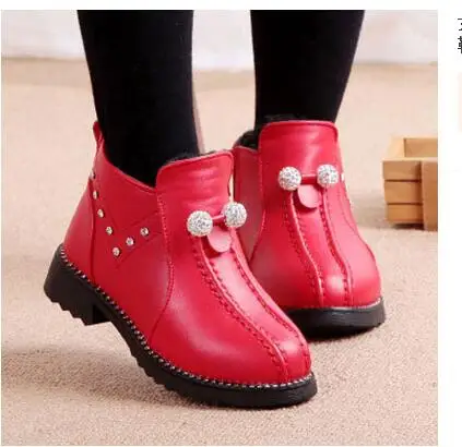 Детские ботинки; детская резиновая обувь; Зимние Детские утепленные плюшевые зимние сапоги; детская теплая кожаная короткая Белая обувь для маленьких девочек - Цвет: 2