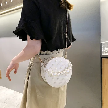 

FGGS-Circular Pearl Women Bag PU Handbags Summer Fashion Shoulder Bag Crossbody Bags For Women Messenger