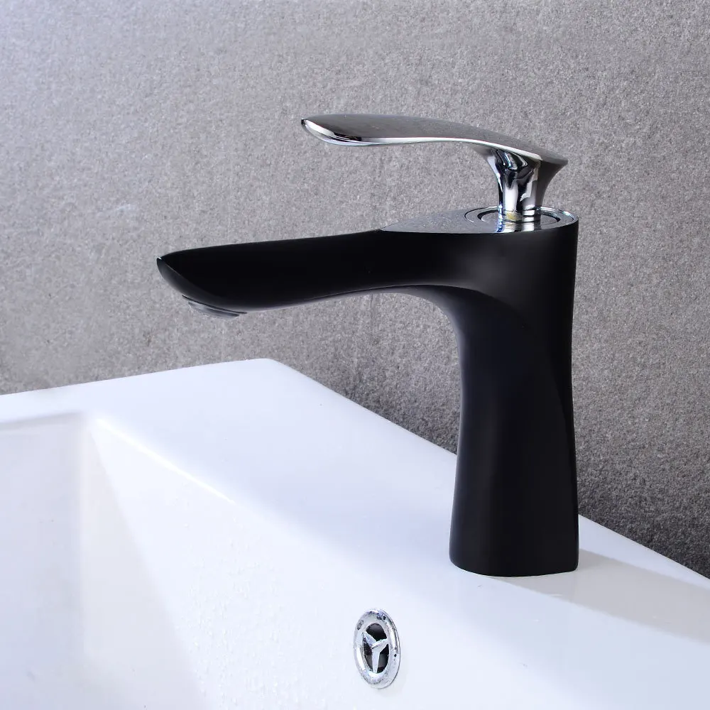 

Bathroom Faucets Black Chrome Single Handle Hot and Cold Switch Water Mixer Taps Wash Basin Bathroom Deck Mounted Basin Faucets