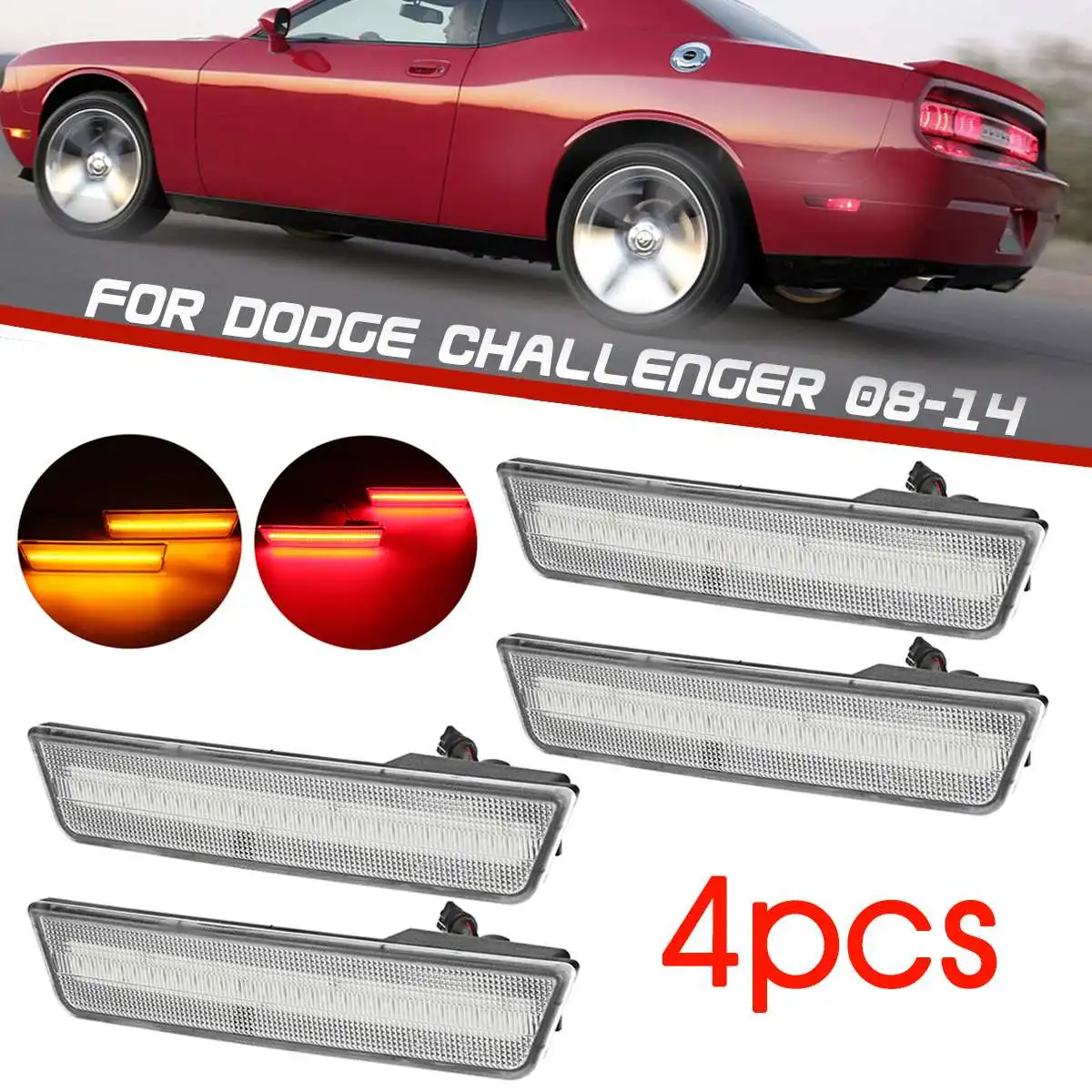 2X Clear Lens Amber LED Front Side Marker Lights For 2008-2014 Dodge Challenger 2X Clear Lens Amber LED Front Side Marker Lights For 2008-2014 Dodge Challenger