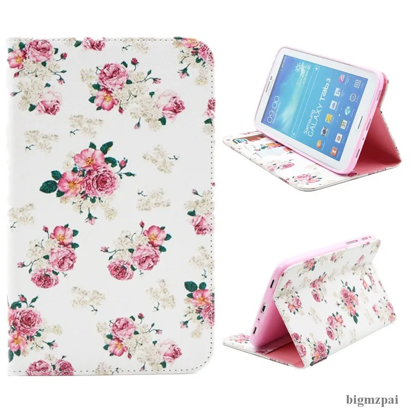 

PU Leather Kids Flower Animal Tablet Cover Wallet Flip Stand For Samsung Galaxy Tab 3 7.0 P3200 P3210 T210 T211 Tablets Case+Pen