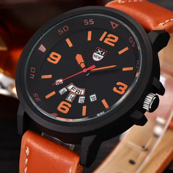 

Brand XINEW Original Design Fashion Watches men Leather Strap Sports Style Calendar Casual Quartz Watch Reloj Hombre Deportivo