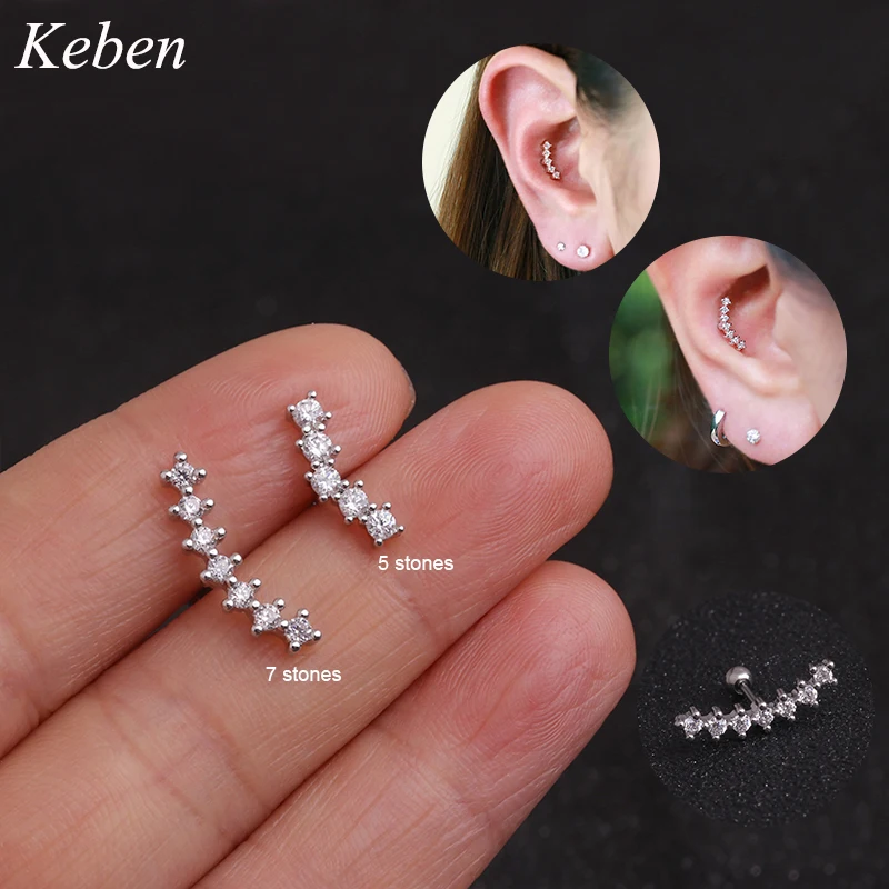 

1 pcs New Design Cz Curved Bar Cartilage Earring Conch Piercing Helix Stud Ear Piercing Jewelry