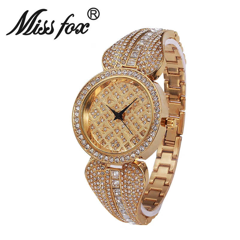 

Miss Fox Top Brand Luxury Rhinestone Watch Women Gold Bracelets MISSFOX Relogio Feminino Dourado Mesh Imported-China Reloj Mujer