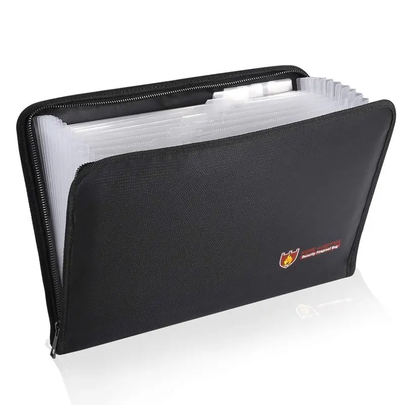 

Fireproof Files Folder Accordion Document Bags 14.3x9.8 inch A4 Size 12 Pockets Non-Itchy Silicone Coated Fire Resistant Safe
