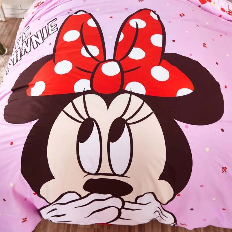 Disney Minnie/комплект постельного белья из хлопка для девочек, пододеяльник, простыня, наволочка, Комплект постельного белья