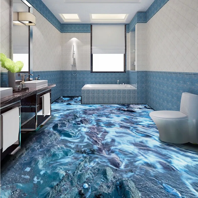 

Free Shipping custom HD Seabed Stone 3D stereo Living Room Bathroom mall corridor self-adhesive floor wallpaper mural
