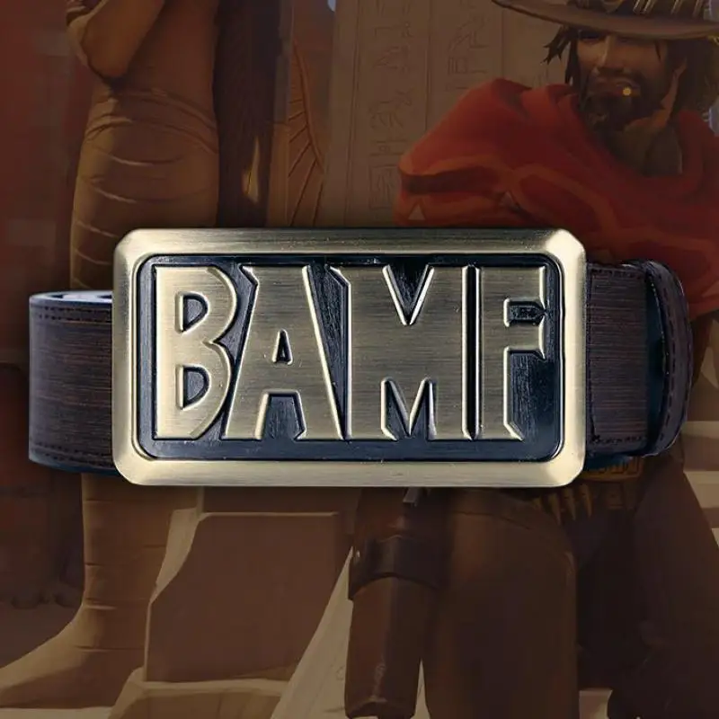 Ow Mccree косплей ковбойская металлическая медь Overw пряжка с надписью Bamf кожаным