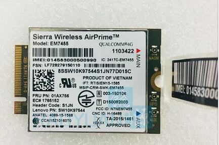 4 аппарат не привязан к оператору сотовой связи WWAN для Sierra Wireless airprime EM7455 GOBI6000 FRU: 01AX756 S1JN для Thinkpad P51 P71 T470 T570 X270 X1 + антенна