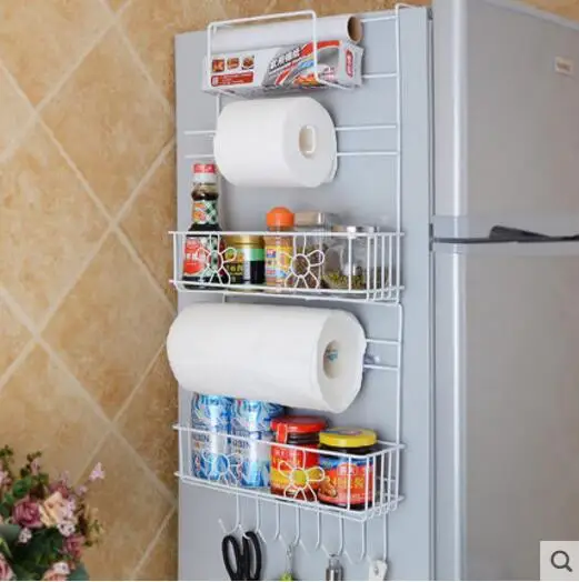 

Creative kitchen shelf multi-functional preservative film towel seasoning storage rack for household refrigerator side wall hang