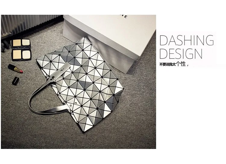 Deformable Women Handbag Geometry Quilted Plaid Mosaic Sequins Mirror Shoulder Tote Bag BaoBao Lattice Laser Foldable PU Bag (22)