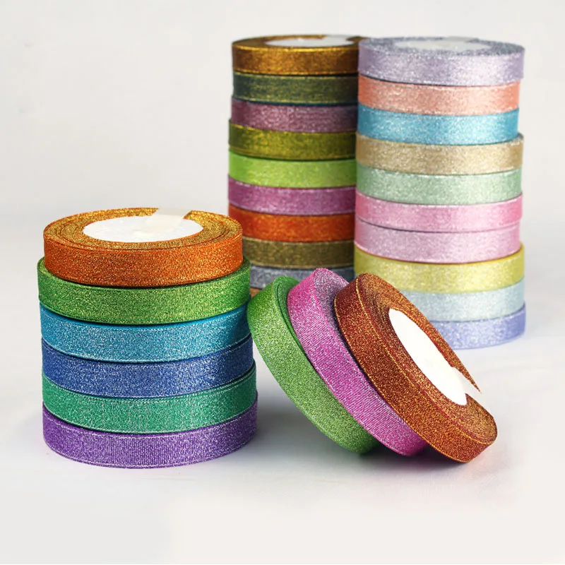 25yards 15mm Metallic Glitter Ribbon Colorful Gift Package Ribbons