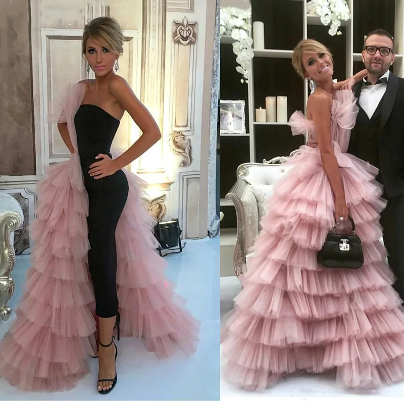 Tiered Mermaid Celebrity Dresses Personality Black and Pink Colors Red Carpet Women Dresses Lady Fashion Vestidos