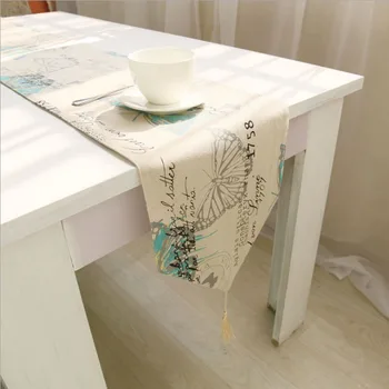 

1pc Vintage Jute Cotton Cloth Table Runner Butterfly Letters Rustic Hessian Burlap Table Runner Beige Wedding Decoration