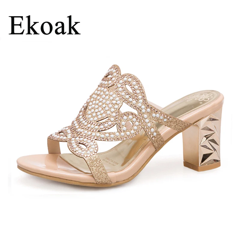 

Ekoak New 2018 Crystal Women Sandals Summer Fashion Party Women Shoes Ladies Sexy Open Toe High Heels Shoes Woman